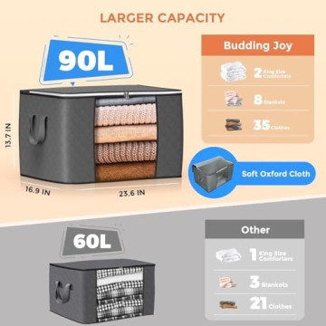 90L Large Storage Bags Foldable Closet Organizers 6-Pack