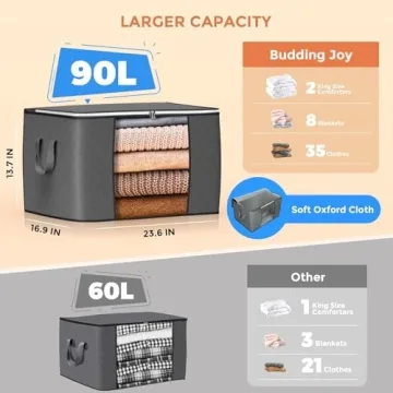 90L Large Storage Bags Foldable Closet Organizers 6-Pack