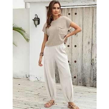 Ugerlov Women's Two Piece Outfits Sweater Sets Knit Pullover Tops and High Waisted Pants Lounge Sets...
