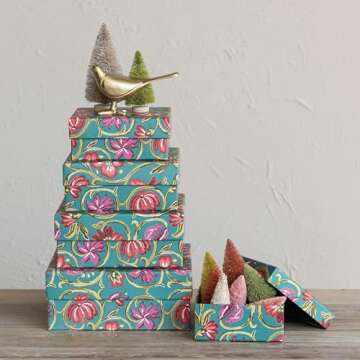 Colorful Floral Gift Boxes - Set of 5 by Creative Co-Op