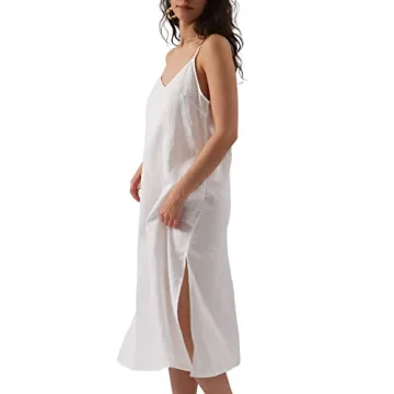 Amazhiyu Women's Linen Midi Slip Dress with Pockets