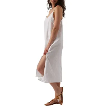 Amazhiyu Women's Linen Midi Slip Dress with Pockets