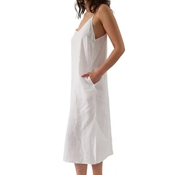 Amazhiyu Women's Linen Midi Slip Dress with Pockets