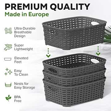 European Made Plastic Storage Bins, Heaviest Duty, Household Organizers for Bathrooms, Bedrooms, Kit...