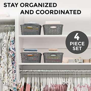 European Made Plastic Storage Bins, Heaviest Duty, Household Organizers for Bathrooms, Bedrooms, Kitchens, Laundry Room, Cabinets, Shelves, 4 Pk, Dark Grey