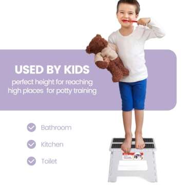 ACSTEP 9 Inch Folding Step Stool 300 LB Capacity Non Slip Foot Stool with Handle Plastic Foldable Step Stools for Kids Stepping Stool for Bathroom Black Small Step Stool (1 PC White)