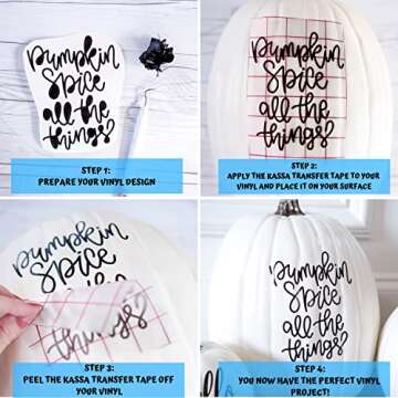 Kassa Transfer Tape Roll for Vinyl - Clear | 12 in x 12 ft, 5 Black Vinyl Sheets Included | Compatib...