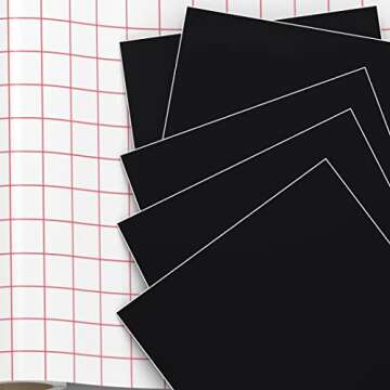 Kassa Transfer Tape Roll for Vinyl - Clear | 12 in x 12 ft, 5 Black Vinyl Sheets Included | Compatible with Cricut, Silhouette & Other Cutting Machines | for DIY Art Projects, Styling & Decorating