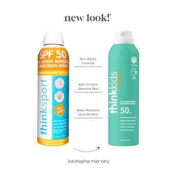 Thinksport Kids Sunscreen Spray, SPF 50 All Sheer Mineral Sunscreen, 6 Fl Oz, Water Resistant Baby & Toddler, Natural Zinc Oxide UVA/UVB Protection
