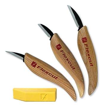 Flexcut Starter 3 Knife Set KN500 | 1095 High Carbon Steel Blades and Ergonomic Ash Wood Handles | W...
