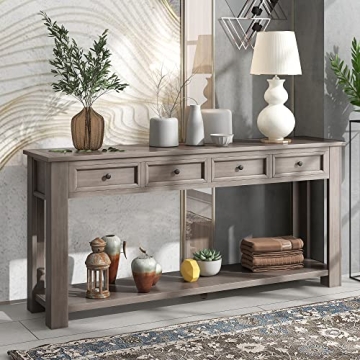 Console Table Hallway Sofa Entryway Side Table 63" Long Furniture with 4 Drawers and Bottom Shelf fo...