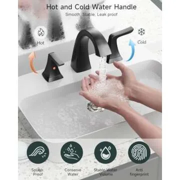 Bathroom Sink Faucet, Black Bathroom Faucets, Widespread Bathroom Faucet for Sink 3 Hole - 2-Handles Faucet with Pop Up Drain Assembly and 2 Water Supply Lines Faucets for RV Bath Vanity