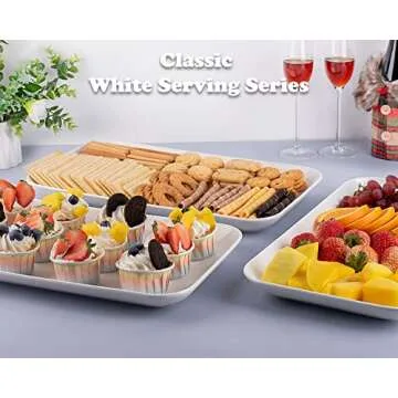 DELLING Large Serving Platter, 16 Inch Large Serving Tray Set, White Porcelain Platters for Serving Food, Large Serving Trays for Party, Entertaining, Fruit, Appetizer, Oven Safe Platter Set of 3