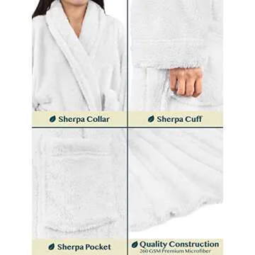 PAVILIA Premium Womens Plush Soft Robe Fluffy, Warm, Fleece Sherpa Shaggy Bathrobe (S/M, White)