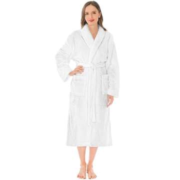 PAVILIA Premium Womens Plush Soft Robe Fluffy, Warm, Fleece Sherpa Shaggy Bathrobe (S/M, White)