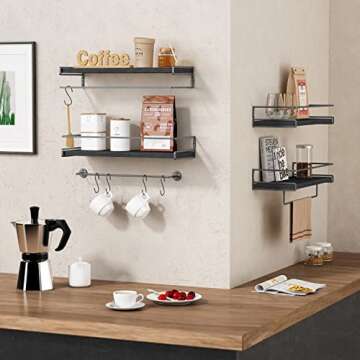 Forbena Black Floating Shelves for Bathroom Wall Set of 2, Kitchen Spice Rack Wall Mount, Modern Woo...