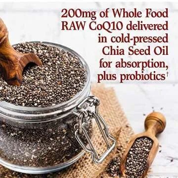 Garden of Life CoQ10 200mg, Vegetarian Omega 3 6 9 Supplement Raw Co Q 10 Chia Seed Oil, Whole Food Nutrition with Antioxidant Support, Coenzyme q10 Supplement for Heart Health, 60 Capsules