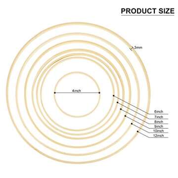 14 Pieces 7 Sizes Wooden Bamboo Floral Hoop Set Macrame Craft Hoop Rings Wreath Round Wooden Hoops f...
