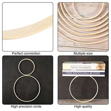 14 Pieces 7 Sizes Wooden Bamboo Floral Hoop Set Macrame Craft Hoop Rings Wreath Round Wooden Hoops for DIY Wreath Decor Dream Catcher and Crafts Making (4/6/ 7/8/ 9/10/ 12 Inch)