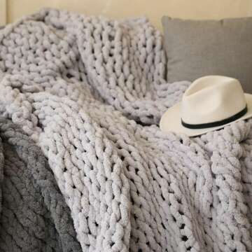 Chunky Knit Chenille Blanket - Cozy Home Decor