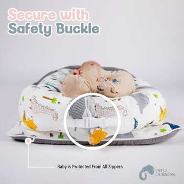 Joyful Journeys Baby Lounger - 2 in 1 Infant Lounger Baby Nest/Diaper Organizer - 100% Cotton Lounger Pillow - Portable Baby Lounger Travel Bed - Newborn Essential - 0-18 Months (Blue Dinosaur)