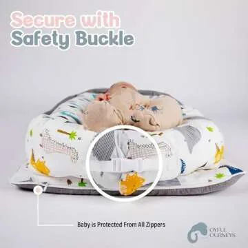 Joyful Journeys Baby Lounger - 2 in 1 Infant Lounger Baby Nest/Diaper Organizer - 100% Cotton Lounger Pillow - Portable Baby Lounger Travel Bed - Newborn Essential - 0-18 Months (Blue Dinosaur)