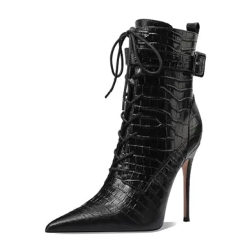 FYS Women's Pointed Toe Crocodile Ankle Boots with Style