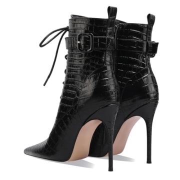 FYS Women's Pointed Toe Crocodile Ankle Boots with Style