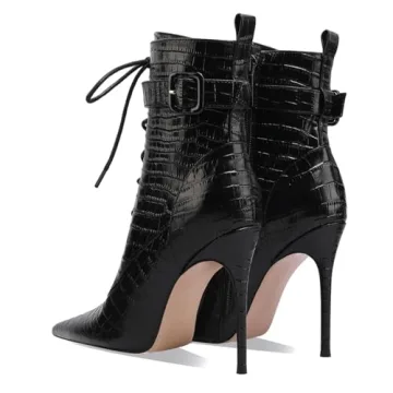 FYS Women's Pointed Toe Crocodile Ankle Boots with Style