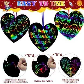 OHOME Valentines Day Crafts for Kids - 48 PCS Valentines Magic Rainbow Scratch Paper Cards Set,Kids Valentines Day Gifts for School Classroom - Valentines Treats Toys Games Party Favors for Toddler