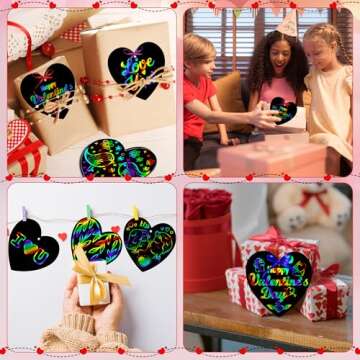 OHOME Valentines Day Crafts for Kids - 48 PCS Valentines Magic Rainbow Scratch Paper Cards Set,Kids Valentines Day Gifts for School Classroom - Valentines Treats Toys Games Party Favors for Toddler