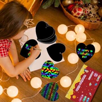 OHOME Valentines Day Crafts for Kids - 48 PCS Valentines Magic Rainbow Scratch Paper Cards Set,Kids Valentines Day Gifts for School Classroom - Valentines Treats Toys Games Party Favors for Toddler
