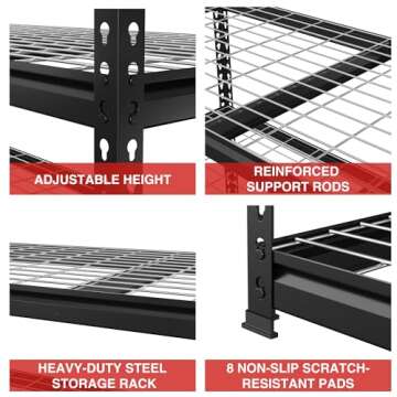 WORKPRO 5-Tier Metal Shelving Unit, 48”W x 24”D x 72”H, Heavy Duty Adjustable Storage Rack, 4000 lbs Load Capacity (Total), for Garage, Basement, Warehouse, Workshop