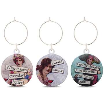 Savvy Designs Funny Vintage Women Wine Glass Charms - Set of 6 Wine Tags. Always Know which Glass is Yours with These Wine Markers!