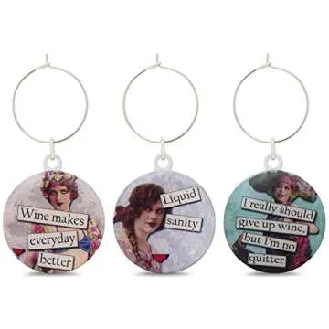 Savvy Designs Funny Vintage Women Wine Glass Charms - Set of 6 Wine Tags. Always Know which Glass is Yours with These Wine Markers!