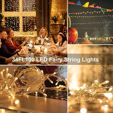 echosari 33Ft String Lights - 100 LED Fairy Lights with Remote