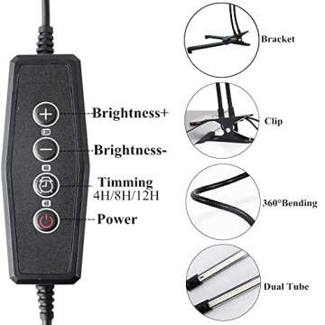 LED Grow Light for Indoor Plants Full Spectrum Clip Plant Growing Lamp with 5-Level Dimmable Auto On Off Timing 4 8 12Hrs with Gardening Tools