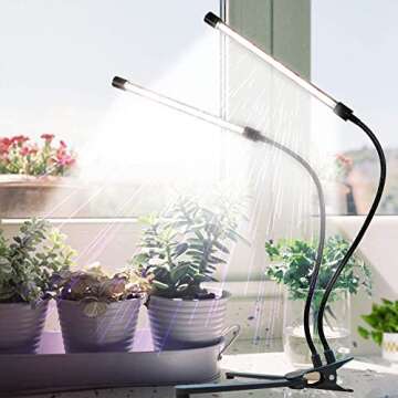 LED Grow Light for Indoor Plants Full Spectrum Clip Plant Growing Lamp with 5-Level Dimmable Auto On Off Timing 4 8 12Hrs with Gardening Tools