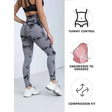 OVESPORT Seamless Leggings for Women Butt Lift High Waist Sexy Tie Dye Yoga Pants Soft Opaque Sports Workout Tights Running(CK1370, Black, M)