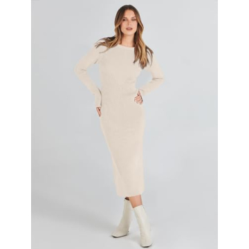 Elegant ANRABESS Women Long Sleeve Ribbed Knit Dress