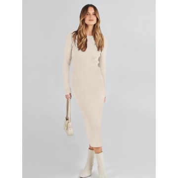 Elegant ANRABESS Women Long Sleeve Ribbed Knit Dress