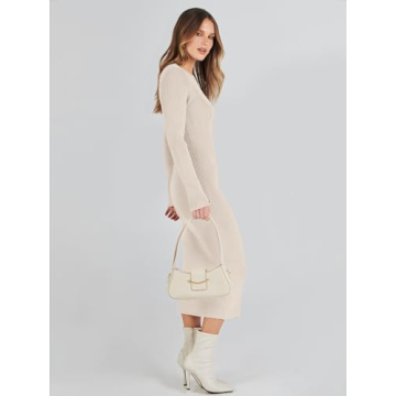 Elegant ANRABESS Women Long Sleeve Ribbed Knit Dress