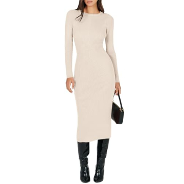 Elegant ANRABESS Women Long Sleeve Ribbed Knit Dress