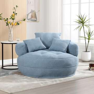 MOONMISS Oversized Barrel Accent Chairs, Round Lazy Sofa with 3 Pillows, Comfy Armchair with Thick B...