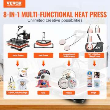 VEVOR 12x15 Heat Press Machine - 8-in-1 Multifunctional