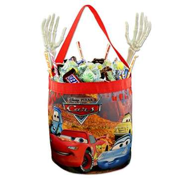 Disney Cars 3 Boys Collapsible Nylon Halloween Bucket Toy Storage Tote Bag (One Size, Red/Multi)