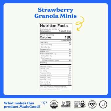 MadeGood Strawberry Granola Minis, 28 Count, Gluten Free and Organic Snacks
