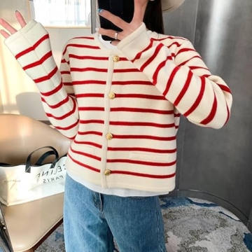 Old Money Striped Cardigan for Women - Trendy Fashion Staple