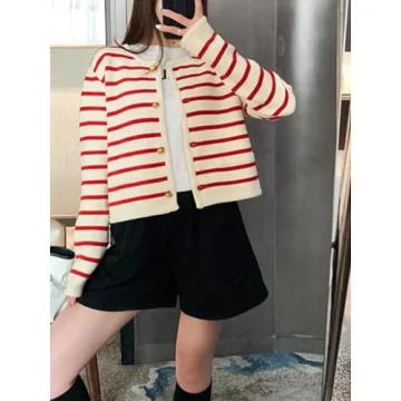 Old Money Striped Cardigan for Women - Trendy Fashion Staple