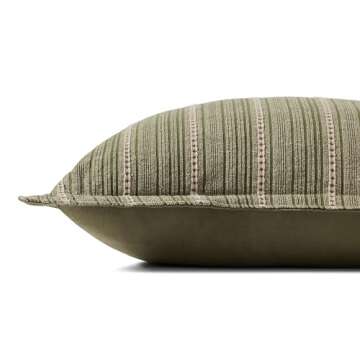 Loloi Chris Loves Julia Howie Collection PCJ0023 Green/Natural 22'' x 22'' Cover w/Poly Pillow